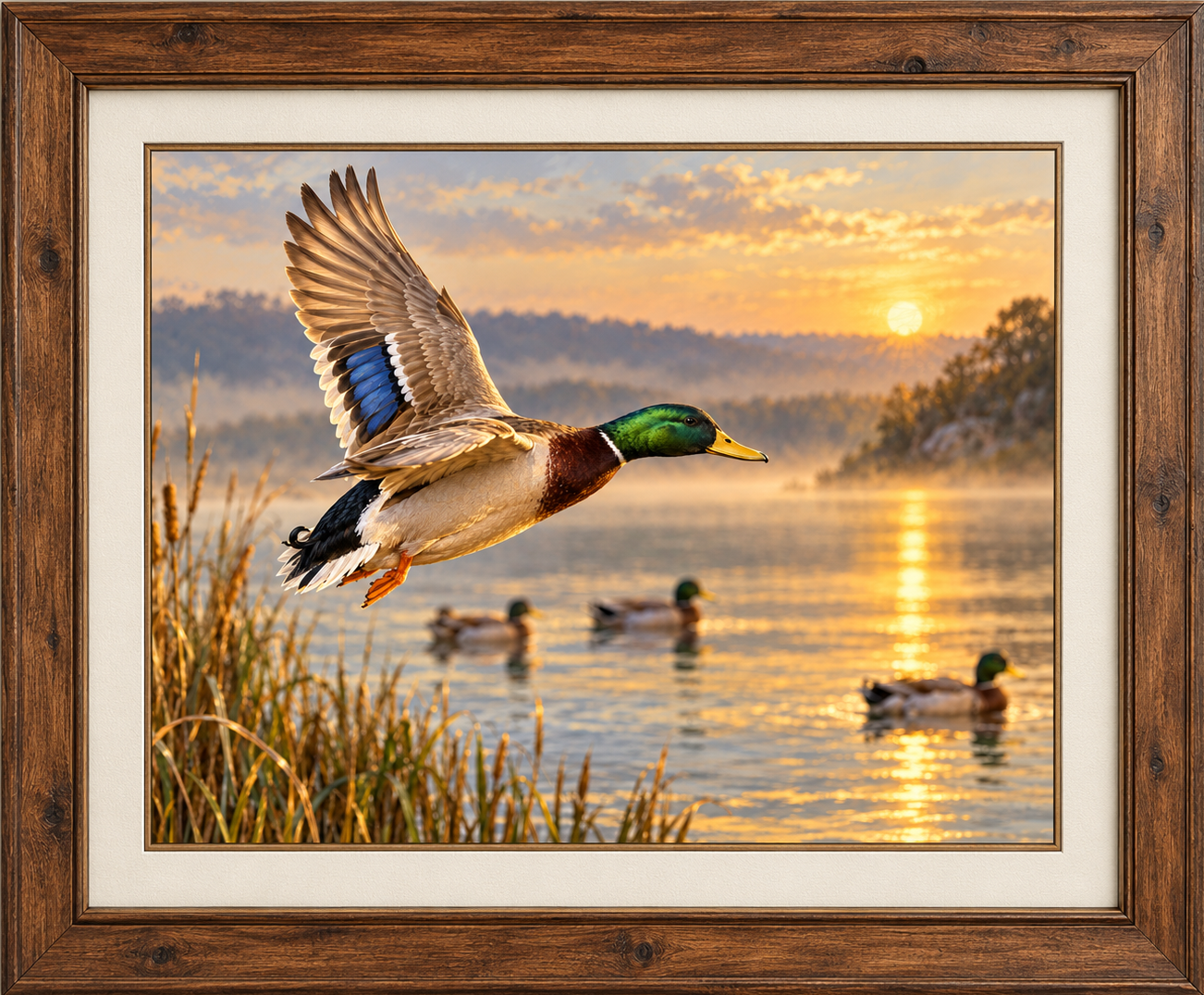 Framed duck on the lake artwork