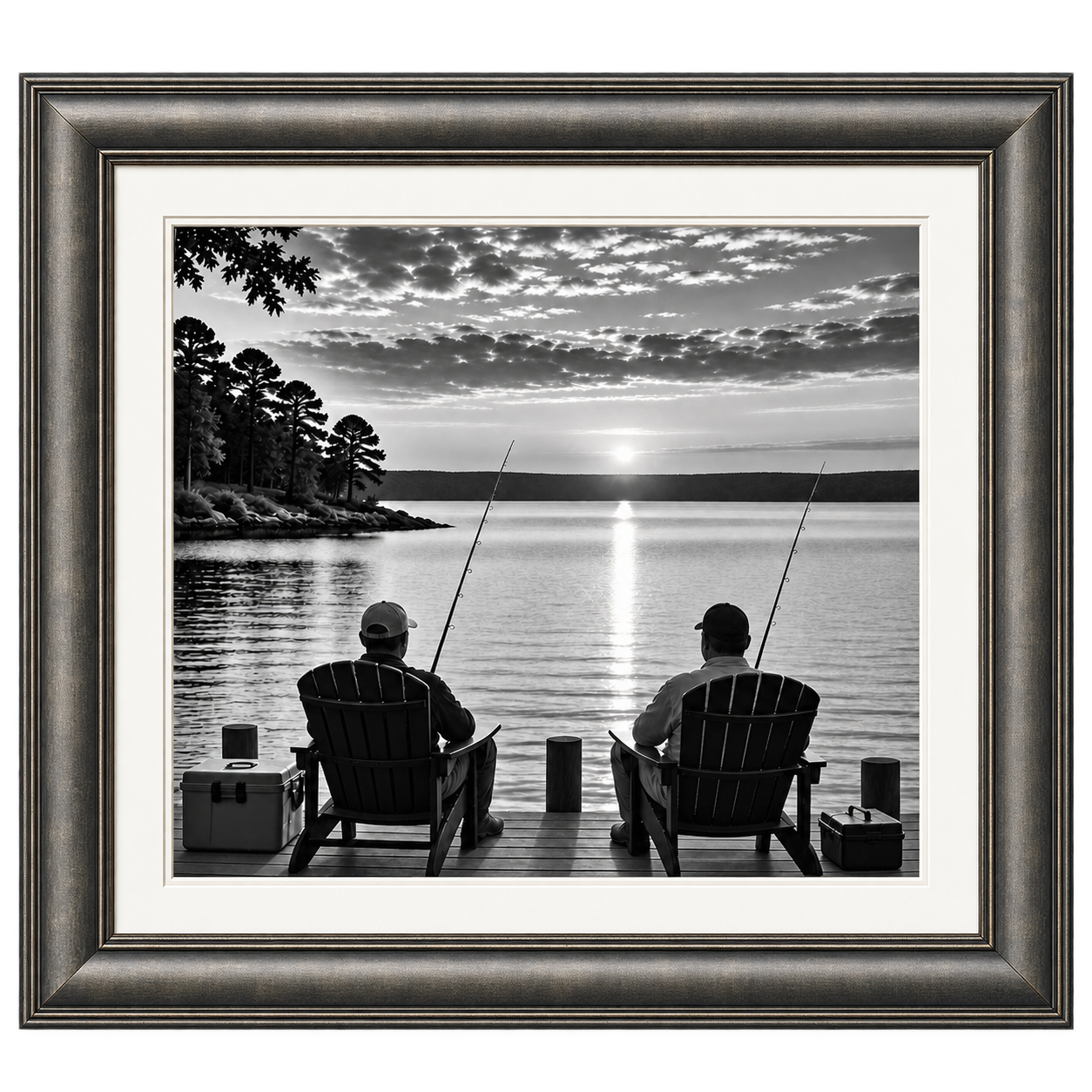 Framed black-and-white Lake Texoma fishing photograph